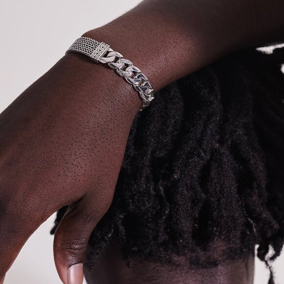 John Hardy Icon Link 12 mm Flat Chain Bracelet Push Clasp Sterling Silver NWT - Picture 7 of 12